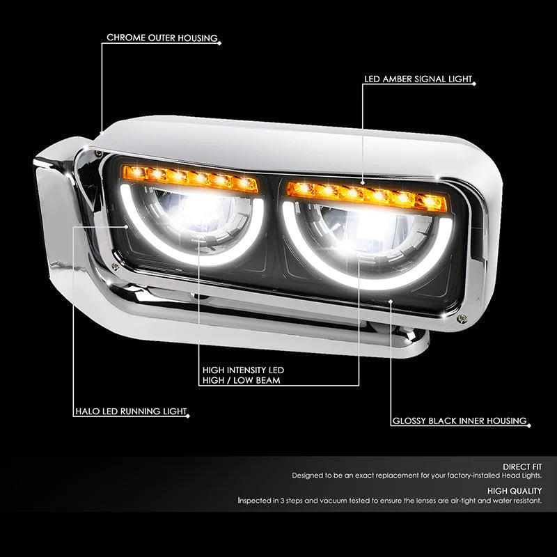 LED DRL Halo Headlights 81-88 Peterbilt 359, 87-07 379, 08-21 389