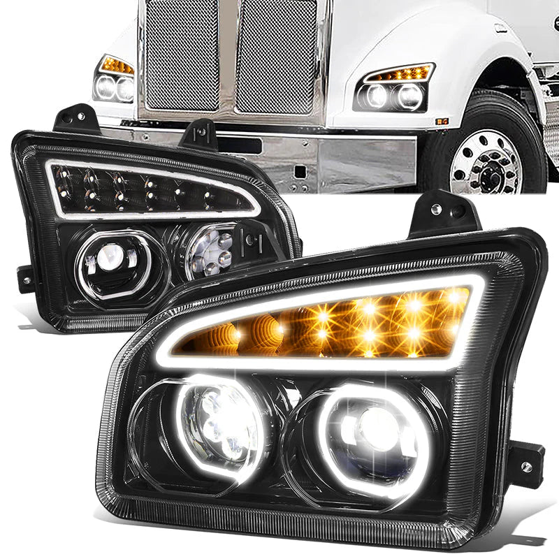 LED DRL Halo Sequential Projector Headlights 19-22 Kenworth T880