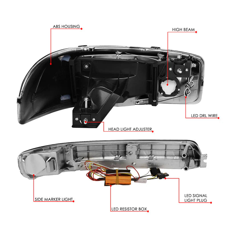 LED DRL Switchback Headlights 99-06 GMC Sierra 1500-3500 Yukon