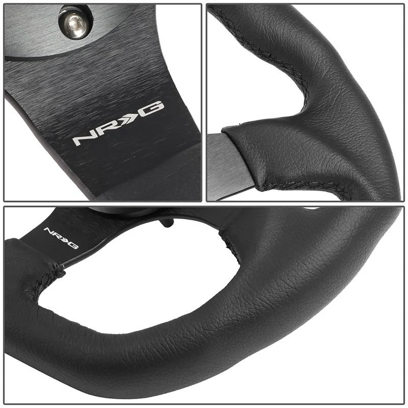 320mm Flat Bottom Black Leather Grip Steering Wheel Universal