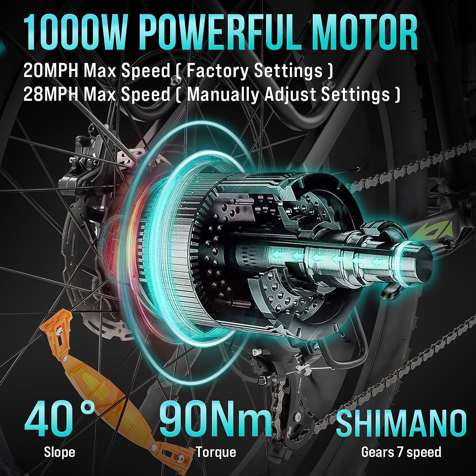 2026 Electric Bike for Adults 1000W, 48V 17.5AH Battery Adult Electric Bicycles, 26 Fat Tire Full Suspension Ebike, 28MPH Mountain Beach E Bike, 7 Speed, 60Miles Range, UL Certified