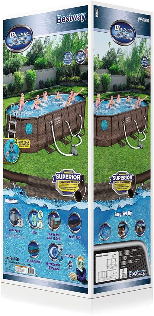 2026 Bestway Power Steel 18' x 9 'x 48' above ground swimming pool Set with metal frame home swimming pool sand filter pump, skimmer and vacuum