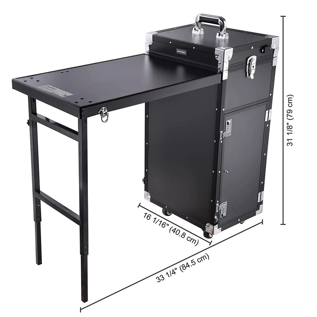 2026 Nail Desk Mobile Station Rolling Makeup Train Case Trolley Cosmetic Manicure Table Mirror 4 Drawers Pink