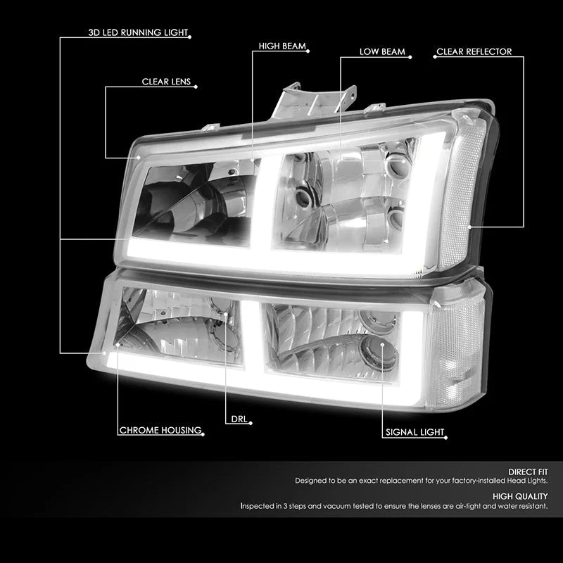 LED DRL Headlights 03-06 Chevy Avalanche Silverado 1500-3500 / HD