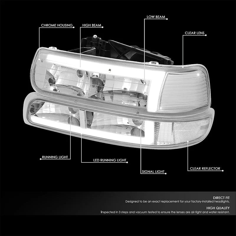 LED DRL Headlights 99-02 Chevy Silverado 1500-3500, 00-06 Suburban 1500 2500 Tahoe