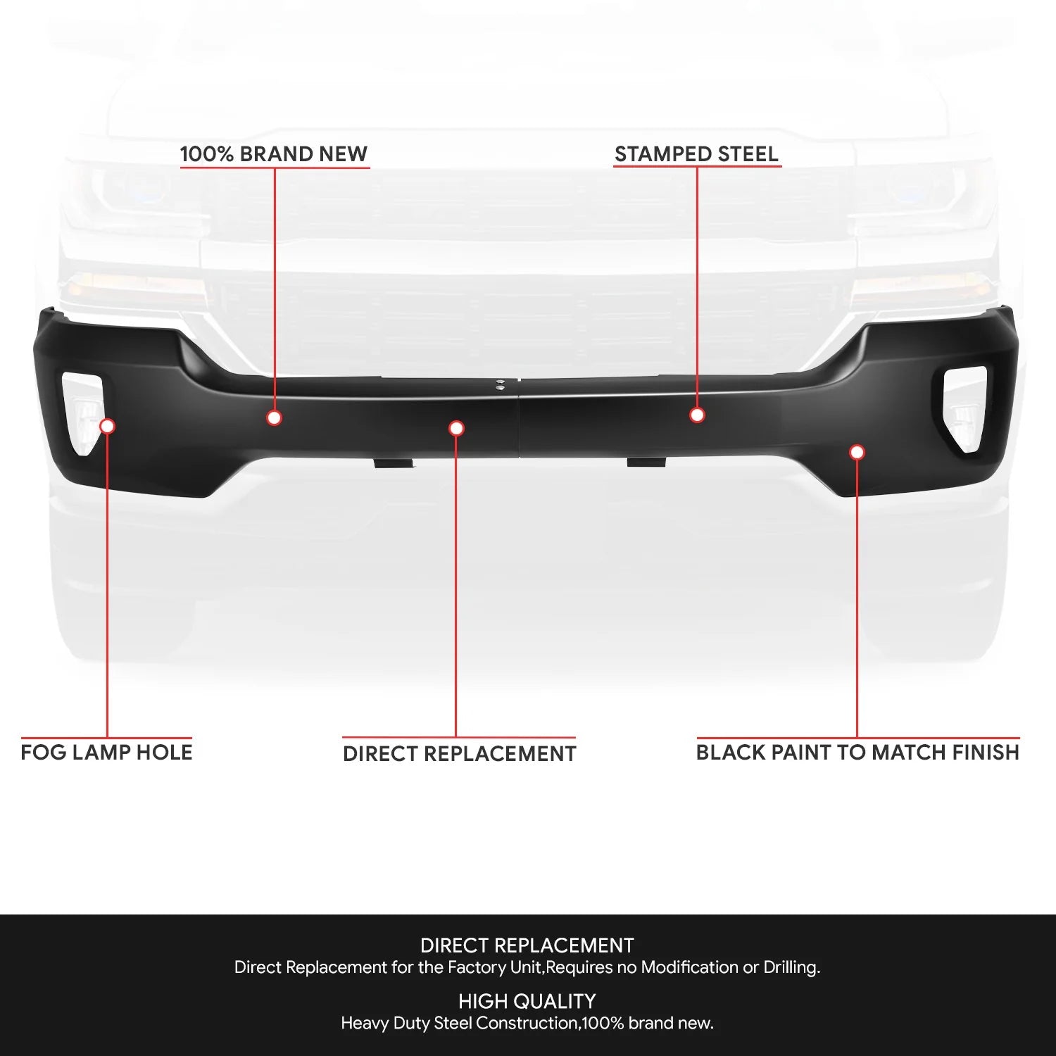 Modular Style Front Bumper (w/Fog Light Holes) 16-19 Chevy Silverado 1500 LD