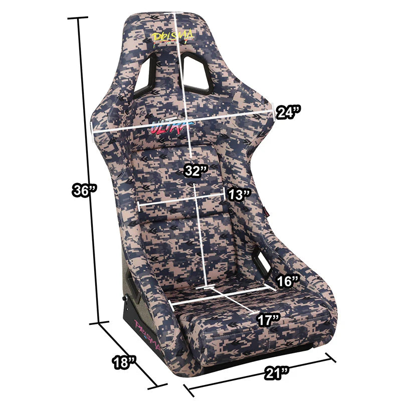 Grey Camo Fiberglass Vegan Satin Bucket Racing Seat Universal