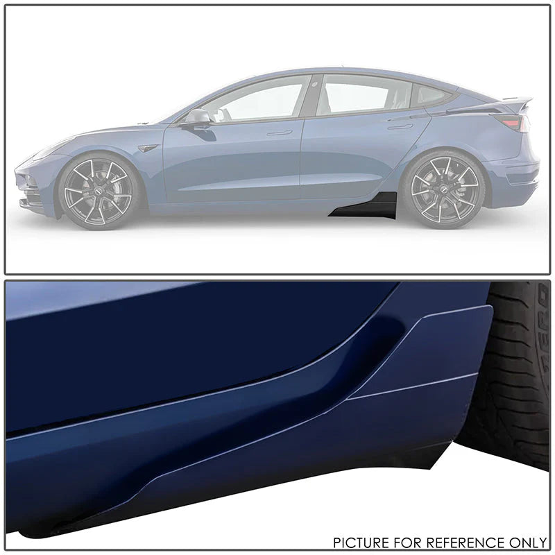 Pair Matte Black Rear Door Side Skirt Panel Splitters 17-22 Tesla Model 3