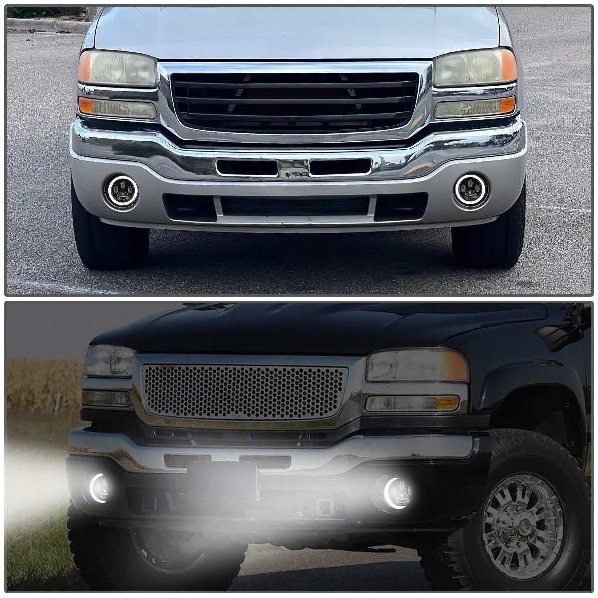 LED Halo Projector Fog Lights w/ Switch Wiring Harness 03-07 GMC Sierra 1500-3500 Classic