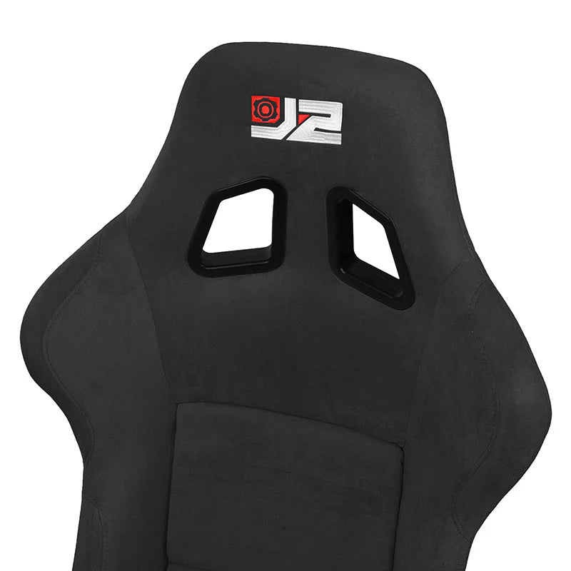 2Pcs Black Microfiber Suede Medium Racing Bucket Seats w/ Mount Brackets & Sliders Universal