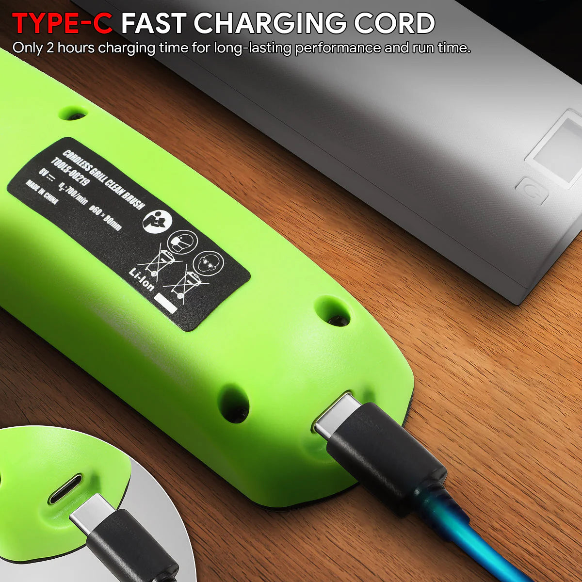 Cordless Power Grill Cleaning Scrub Brush w/Type-C Cable