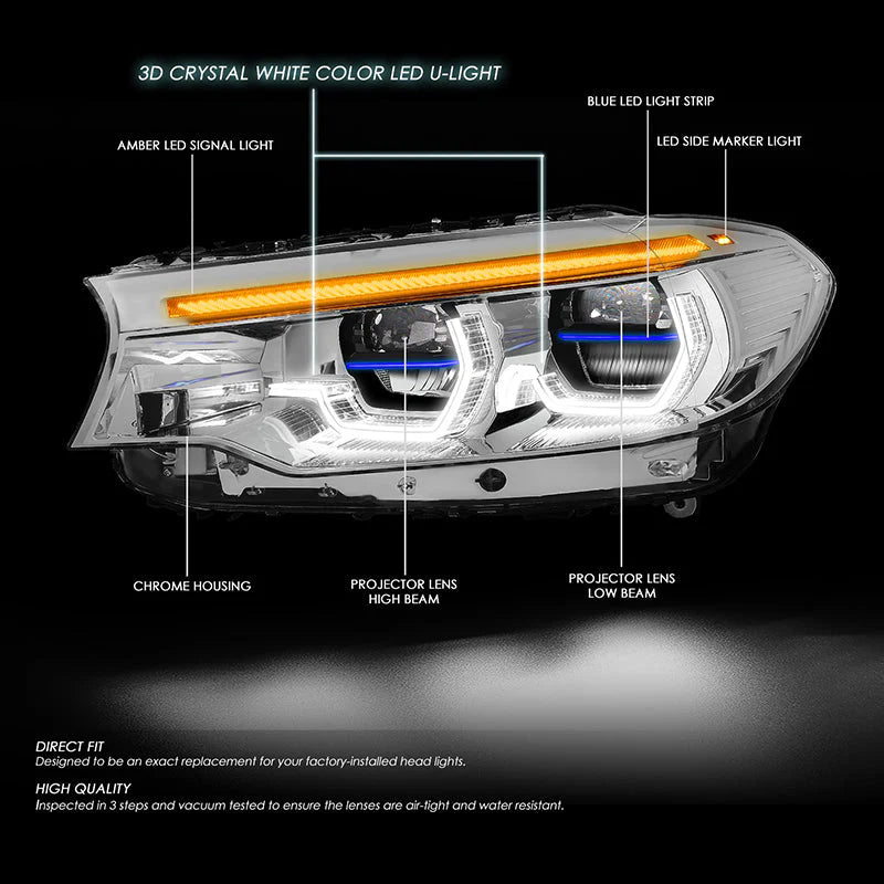 LED DRL Halo Sequential Headlights 17-20 BMW 530i 540i / xDrive