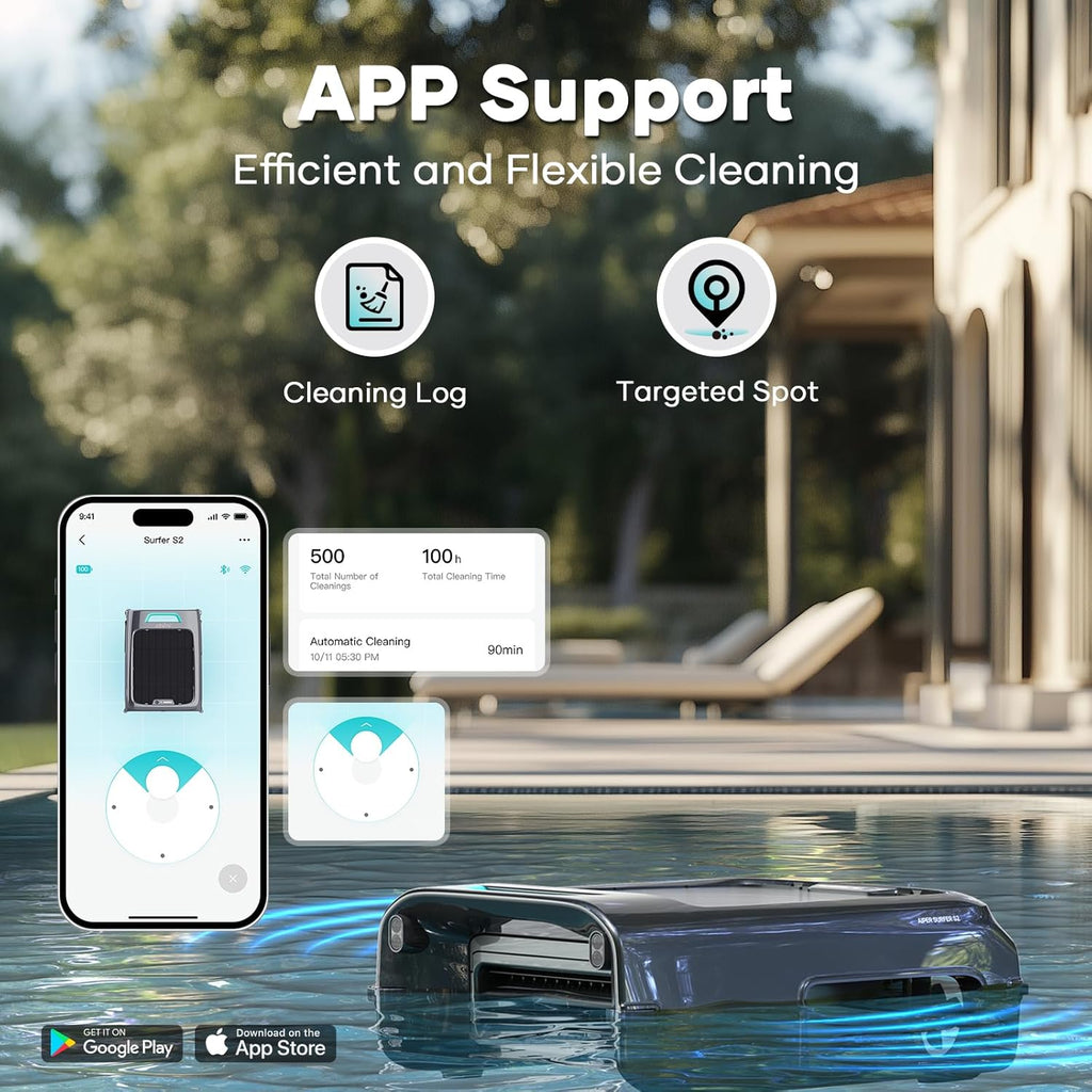 2026 AIPER Surfer S2 Solar Pool Skimmer with APP Support, 24/7 Cleaning, Dual Charging Modes, Smart Obstacle Avoidance, Ideal for All Swimming Pool Types