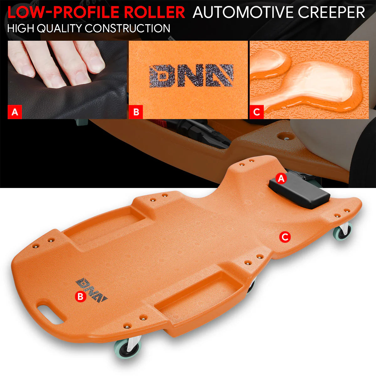 Heavy Duty Low Profile Roller Automotive Creeper - 46.8 in. L x 23.6 in. W [A Variety of Color Options]