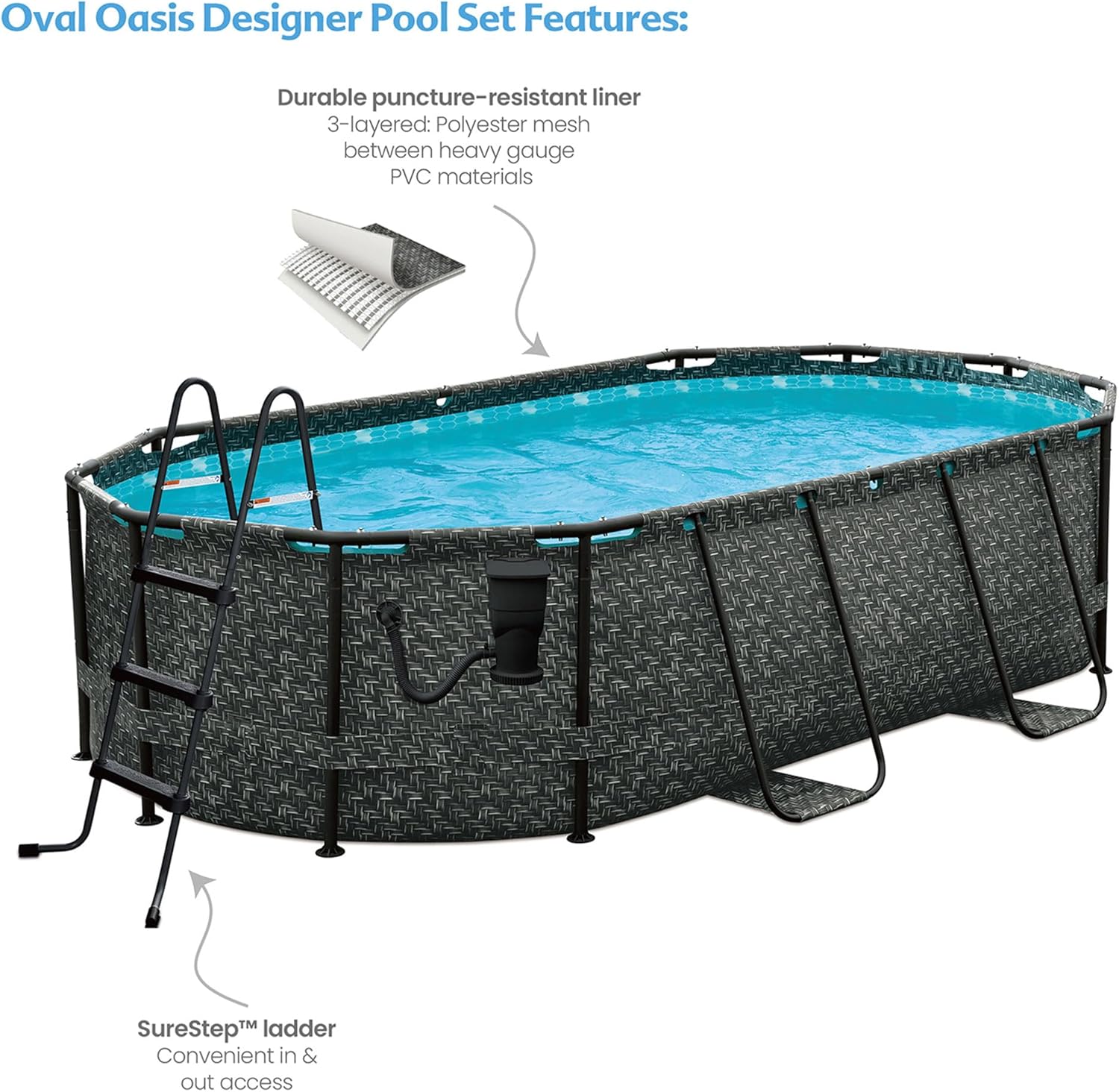 2026 Funsicle 167 by 98 by 39.5 Inches Oasis Designer Oval Frame Outdoor Above Ground Swimming Pool Pool Set with Accessories, Dark Herringbone Gray