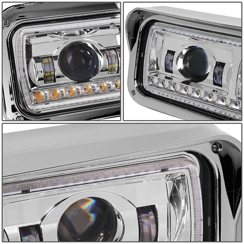LED DRL Halo Projector Headlights 81-19 Kenworth W900 Western Star 4800