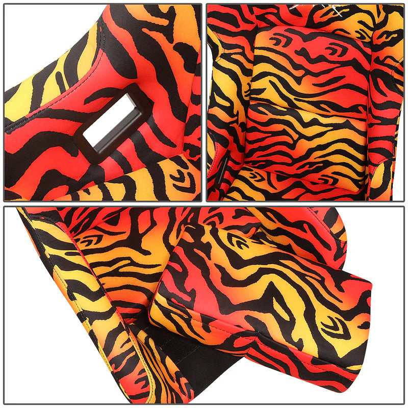 Tiger Orange Vegan Satin Racing Seats w/Mount Bracket Universal