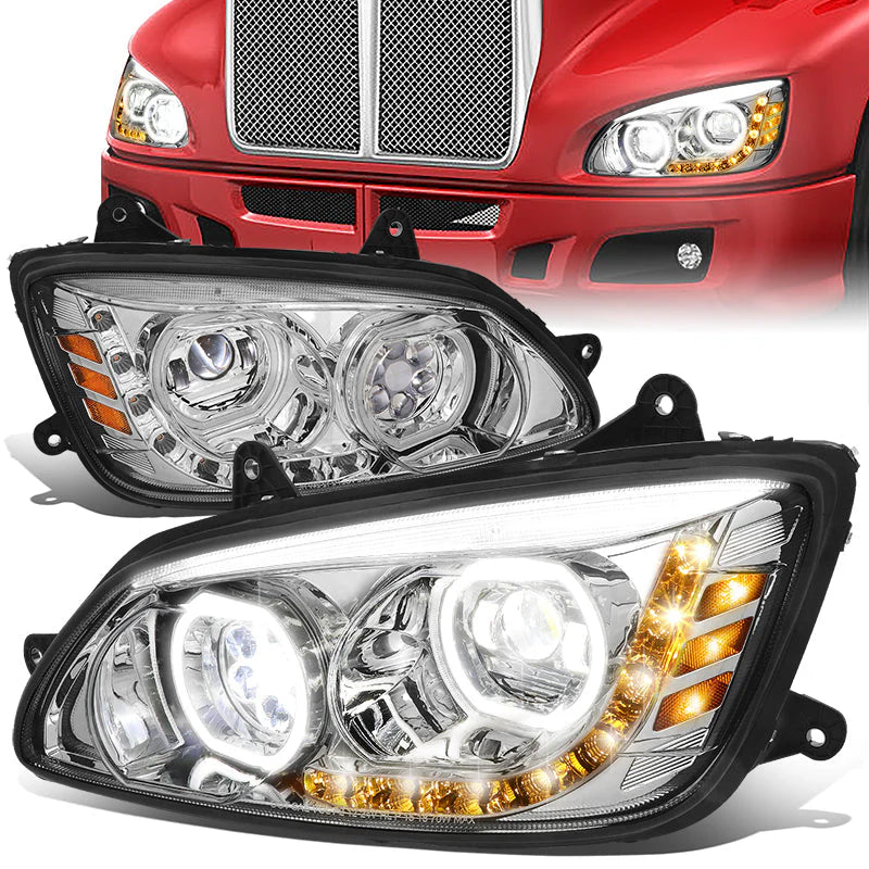 LED DRL Halo Projector Headlights 08-19 Kenworth T170 T270 T370 T660