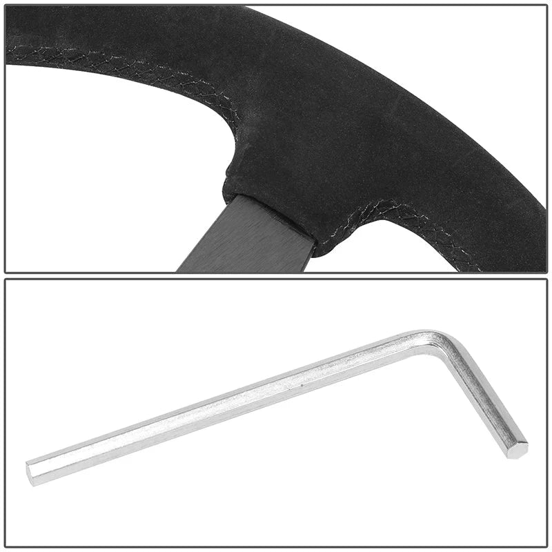 350mm 1 in. Deep Dish Suede Grip Steering Wheel Universal