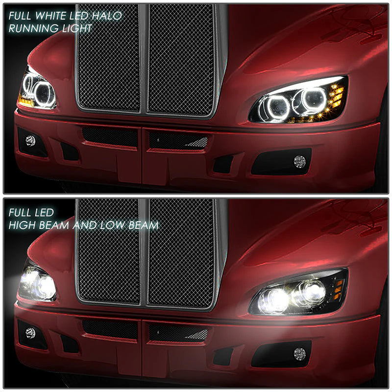 LED DRL Halo Projector Headlights 08-19 Kenworth T170 T270 T370 T660