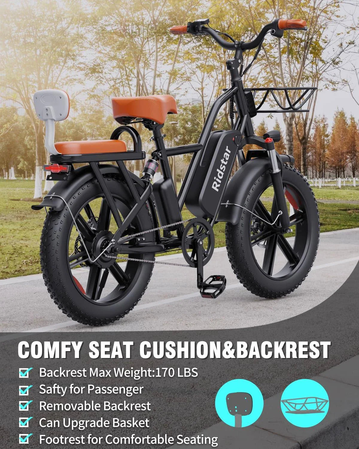 2026 1000W Electric Bike for Adults 48V 15Ah Removable Battery Ebike 20′′ x 4.0 – 1000W