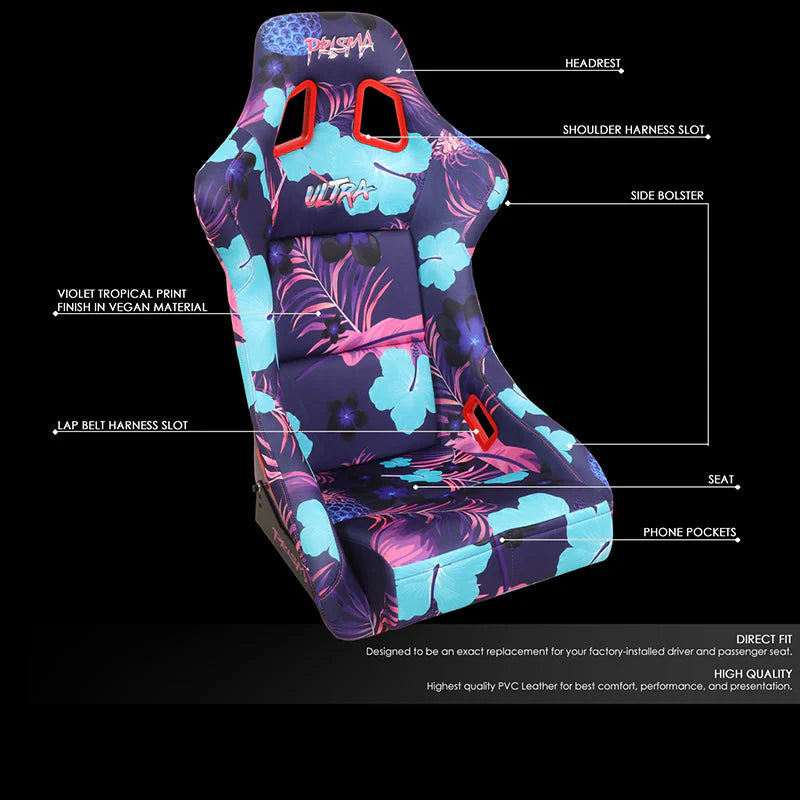 Vegan Satin Fixed Back Racing Bucket Seat Universal