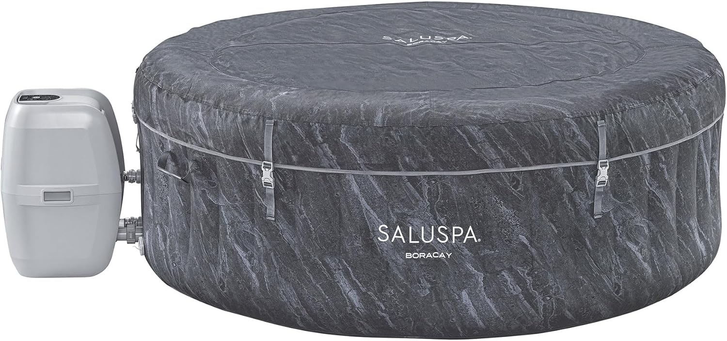 2026 Bestway SaluSpa Fiji AirJet Large Round 2 to 4 Person Inflatable Hot Tub Portable Outdoor Spa with 120 AirJets and EnergySense Cover, Grey