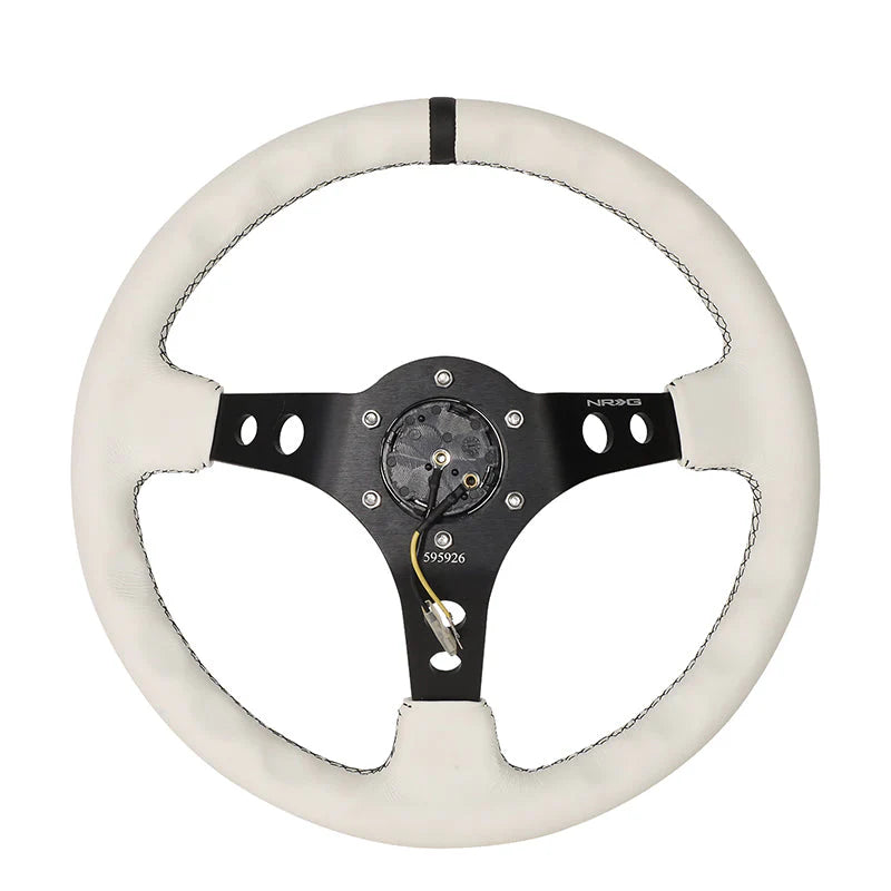 350mm Aluminum 3 in. Deep Dish Leather Grip Steering Wheel Fits w/ Hubs 6-Bolt X 70mm Bolt Pattern