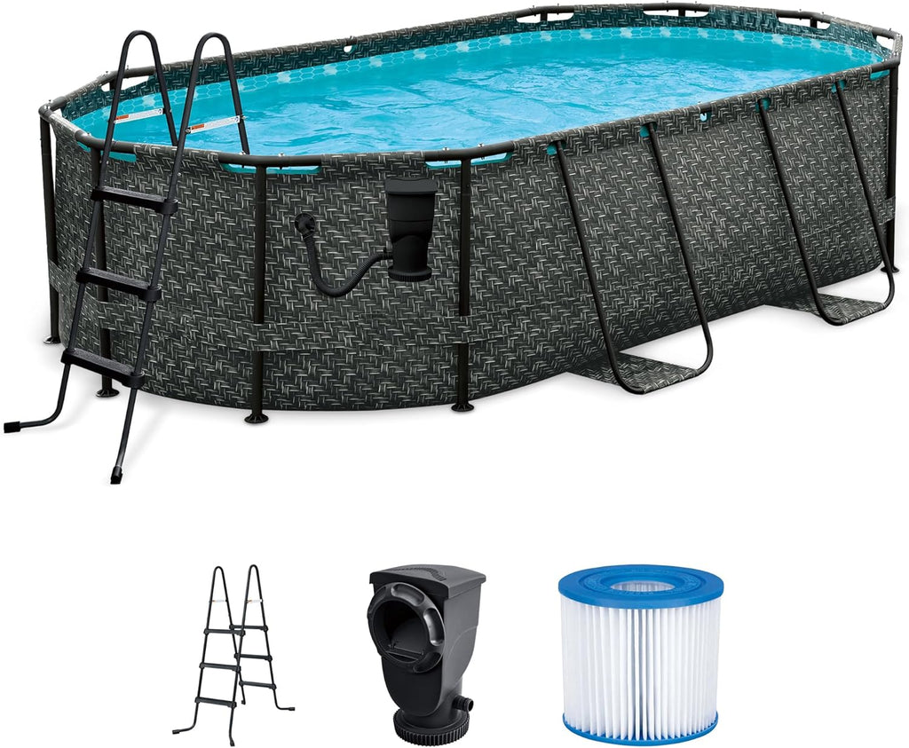 2026 Funsicle 167 by 98 by 39.5 Inches Oasis Designer Oval Frame Outdoor Above Ground Swimming Pool Pool Set with Accessories, Dark Herringbone Gray