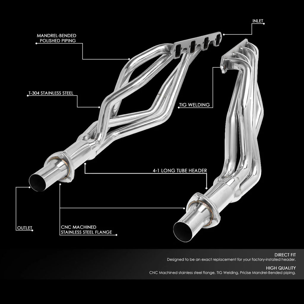 64-70 Ford Mustang with 260 289 302 351 Windsor V8 4-1 Long Tube Exhaust Header - Stainless Steel