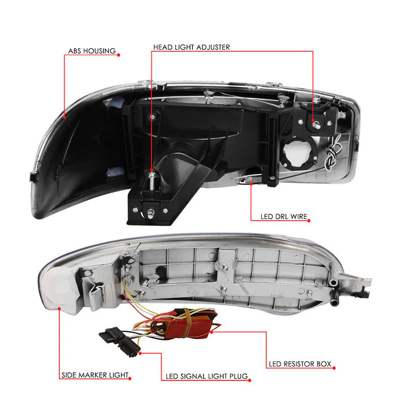LED DRL Switchback Headlights 01-06 GMC Sierra 1500 Yukon Denali