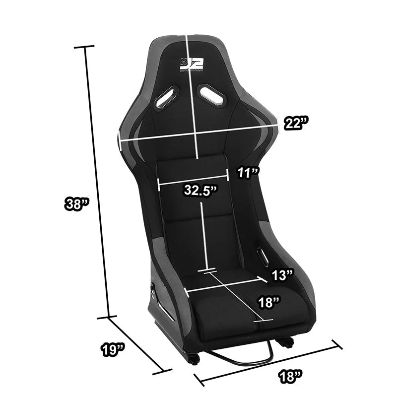 2 Pcs Grey Fabric Bucket Racing Seats w/ Mount Brackets & Sliders Fits model w/ Aftermarket Seat Brackets