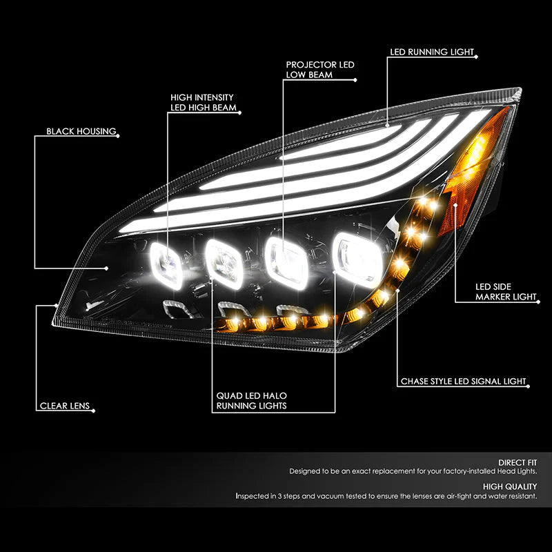 LED DRL Halo Sequential Projector Headlights 18-21 Freightliner Cascadia