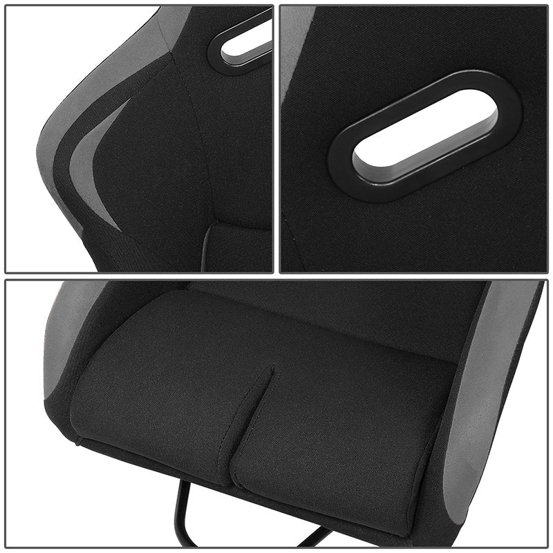 2 Pcs Grey Fabric Bucket Racing Seats w/ Mount Brackets & Sliders Fits model w/ Aftermarket Seat Brackets