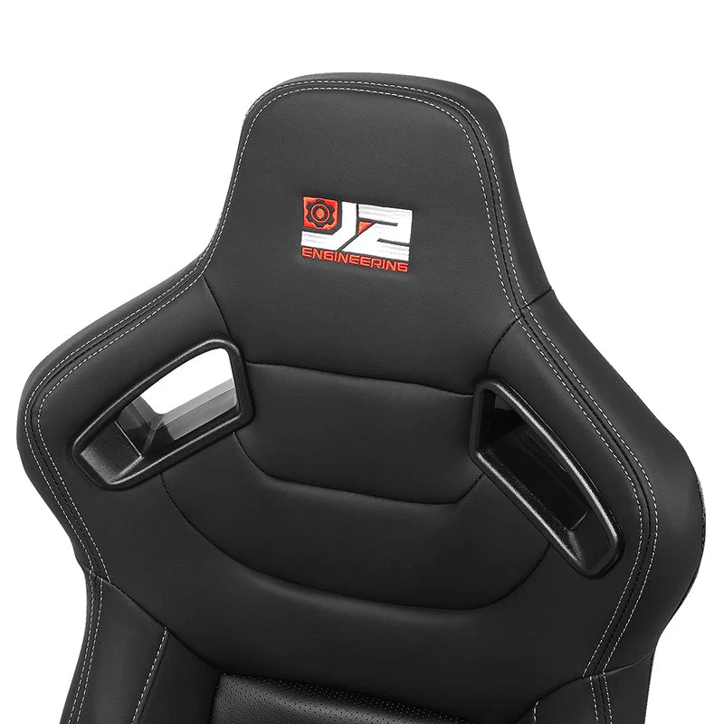 2 Pcs Black Synthetic Leather Racing Bucket Seats w/Mount Brackets & Sliders Universal