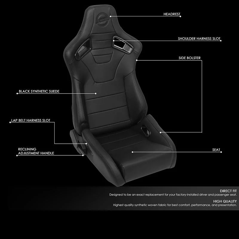 Pair Bucket Style Full Reclinable Racing Seats Universal