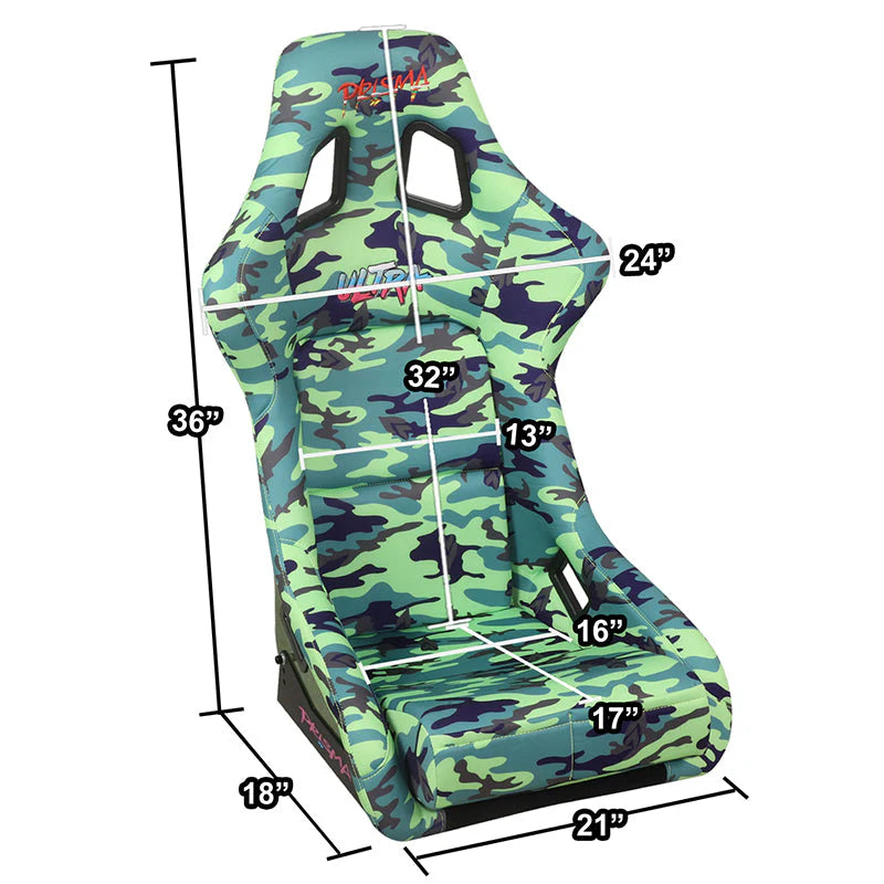 Green Camo Print Vegan Satin Bucket Racing Seat Universal