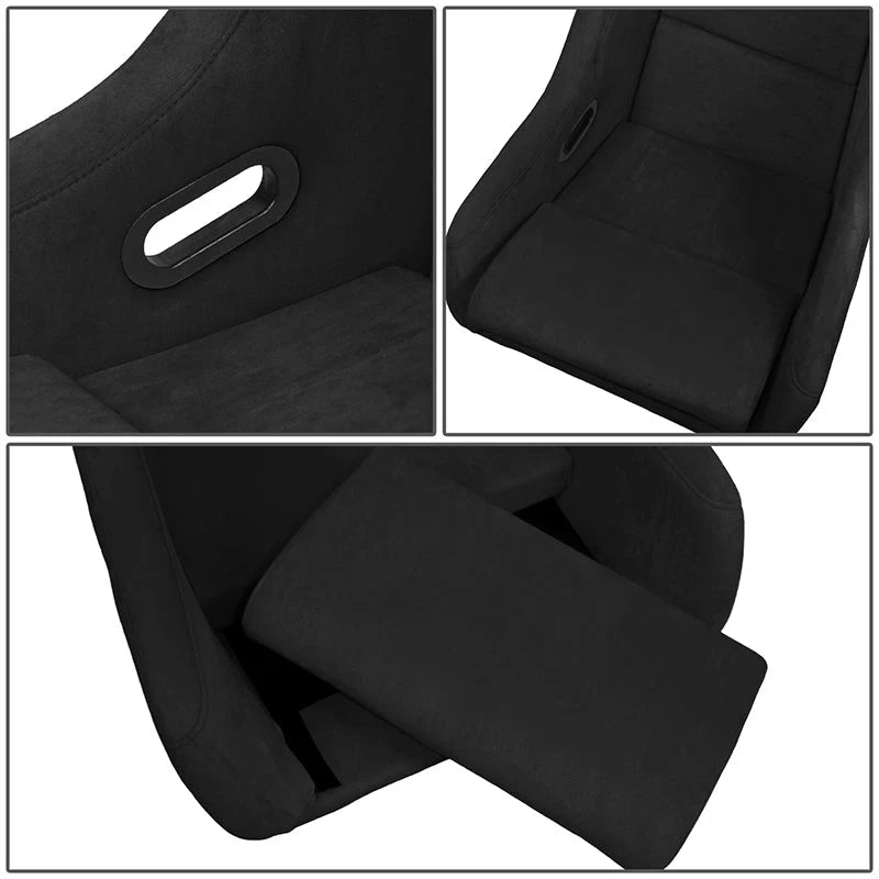 2Pcs Black Microfiber Suede Large Racing Bucket Seats w/ Mount Brackets & Sliders Universal