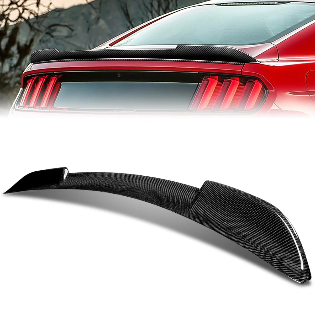 H-Style Carbon Fiber Rear Trunk Lid Spoiler 15-22 Ford Mustang Coupe