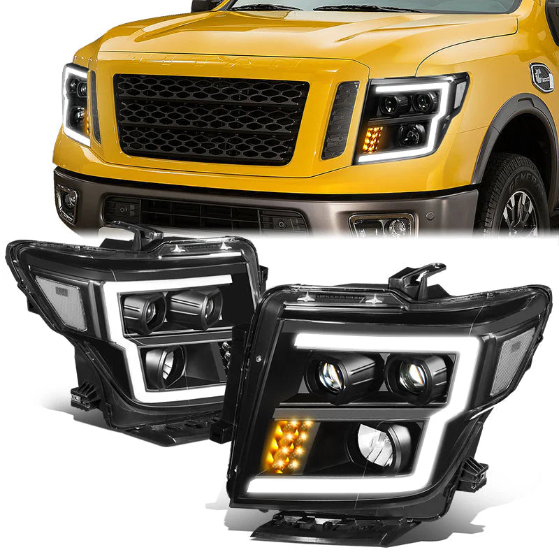 LED DRL Projector Headlights 16-22 Nissan Titan XD