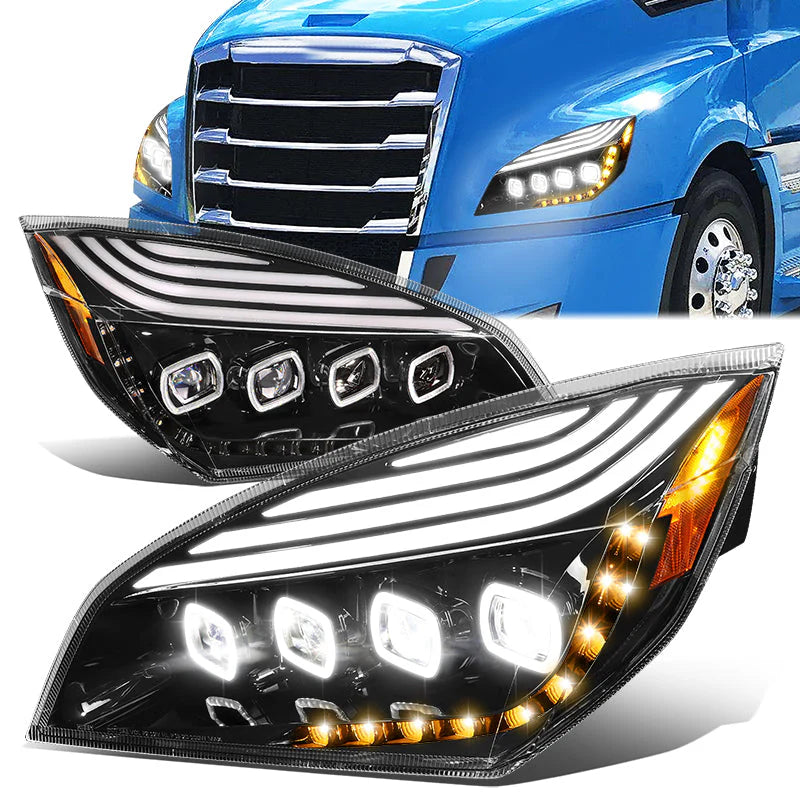 LED DRL Halo Sequential Projector Headlights 18-21 Freightliner Cascadia