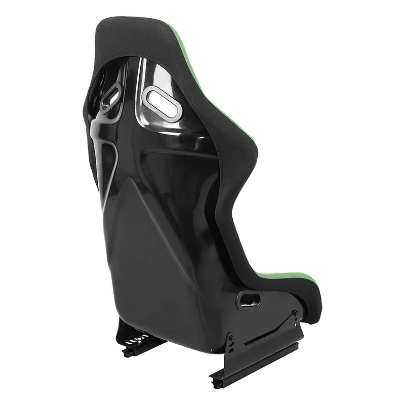 2 Pcs Green Fabric Bucket Racing Seats w/ Mount Brackets & Sliders Fits model w/ Aftermarket Seat Brackets