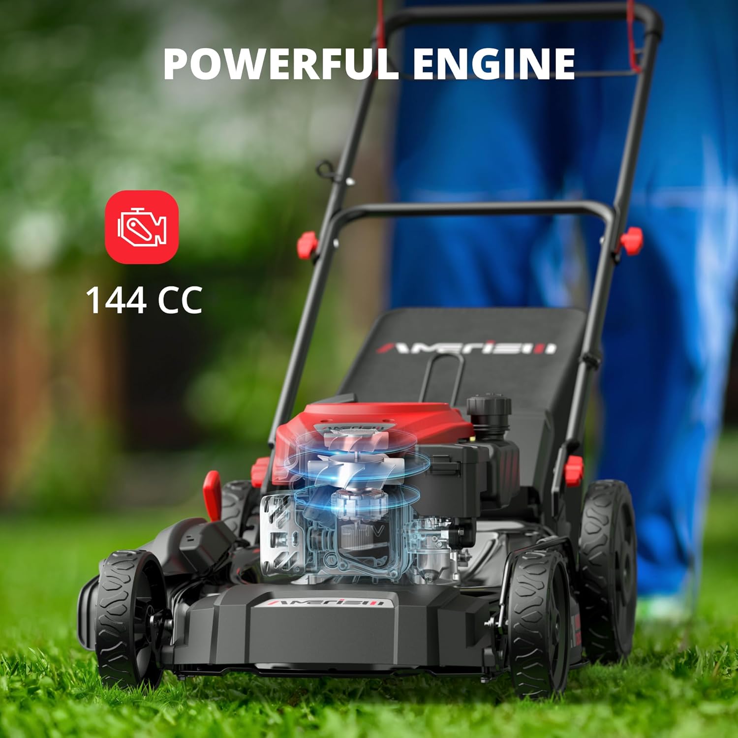 2026 21" Steel Deck Gas Lawn Mower, Heavy-Duty 3-in-1 Push Mower, 144cc 4-Stroke Engine, 6-Position Height Adjustment, Large 1.4 Bushel Grass Catcher, Durable & Efficient for Yard & Garden