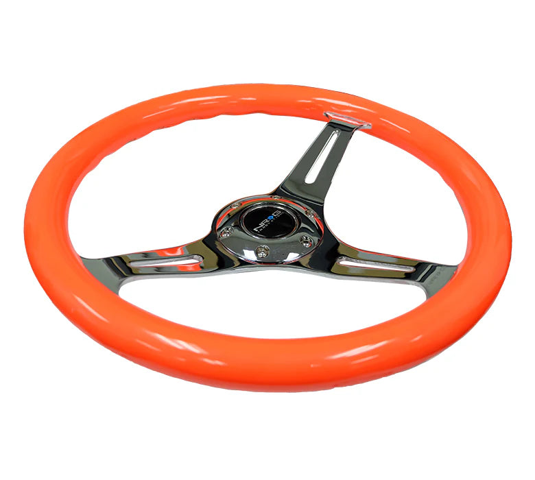 350mm 2 in. Deep Dish Orange Colored Wood Grip Steering Wheel Universal
