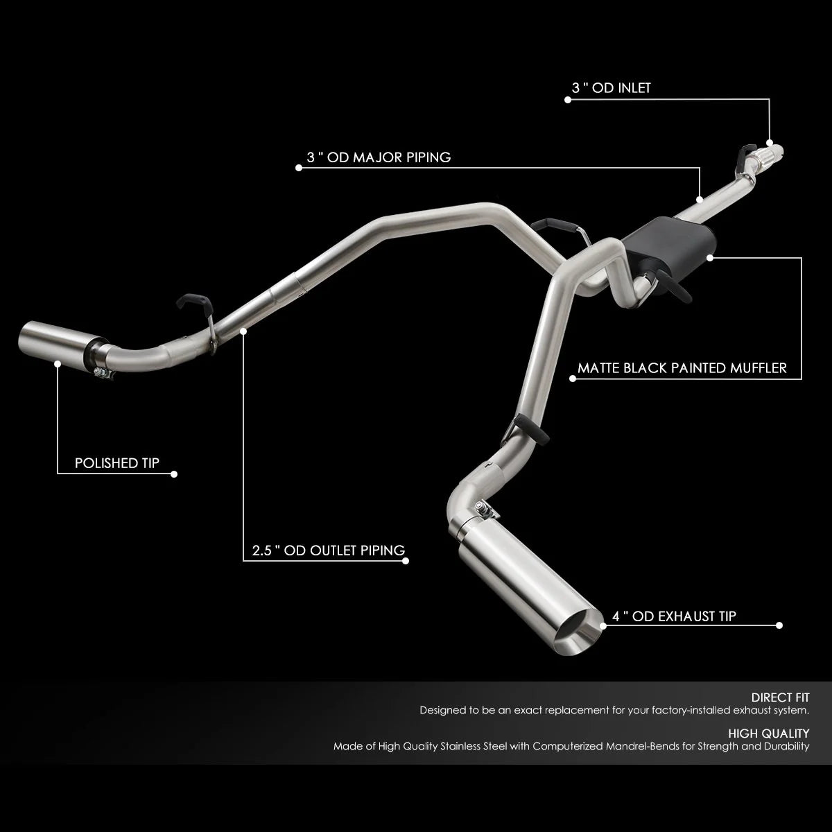 Cat-Back Exhaust System w/4 in. OD Stainless Steel Muffler Tip 07-13 Chevy Silverado GMC Sierra 1500