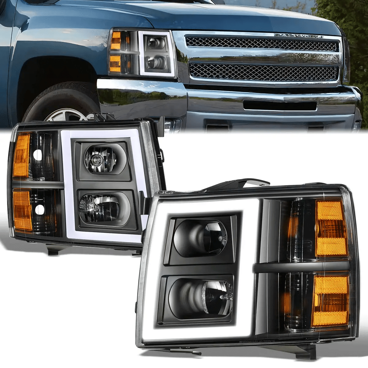 LED DRL Headlights 07-13 Chevy 1500 2500HD 3500