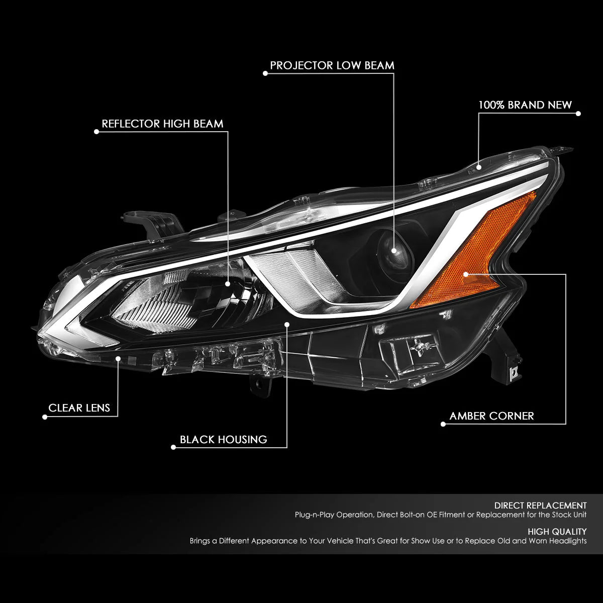 Factory Style Projector Headlight (Left) 19-22 Nissan Altima