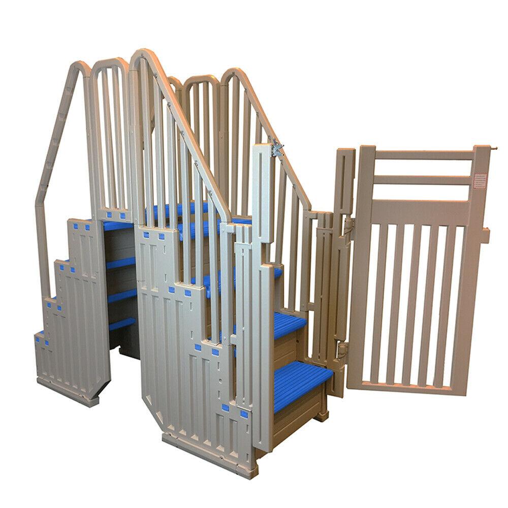 2026 Plastics Above Ground Pool System, Warm Gray, with Blue Steps & Closure