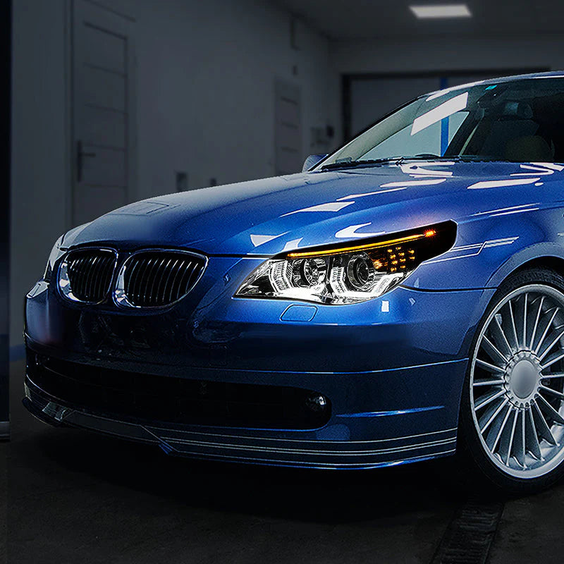 LED DRL Halo Switchback Projector Headlights 08-10 BMW 528i 535i 550i M5