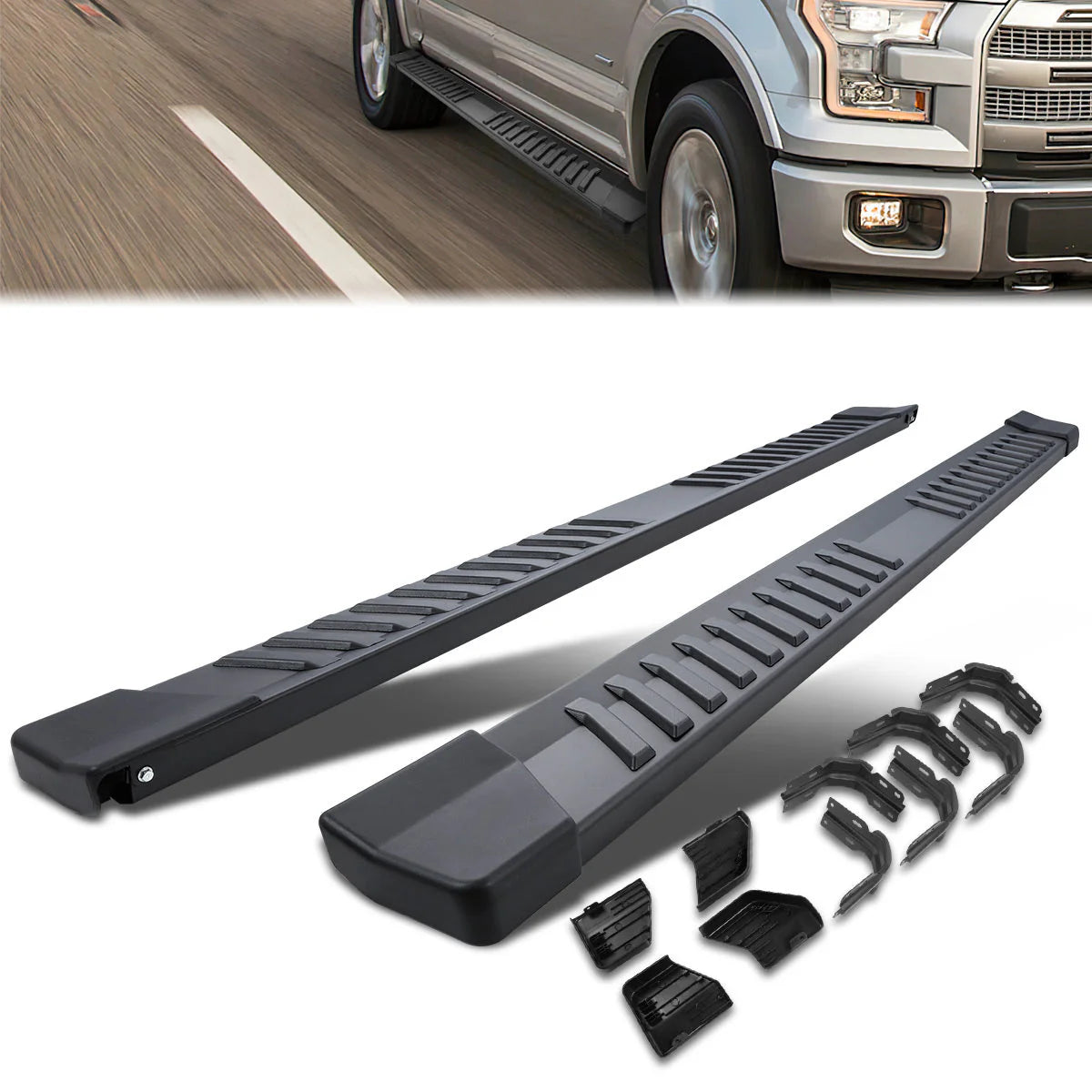 6 in. Wide Flat Step Running Boards 99-16 Ford F250 F350 F450 Super Duty Crew Cab